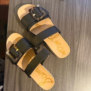 Sam Edelman Black Slide Sandals with Tortoise Buckle